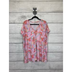 Cotton Bleu Plus Size Pink Printed Short Sleeve Top Size 3X